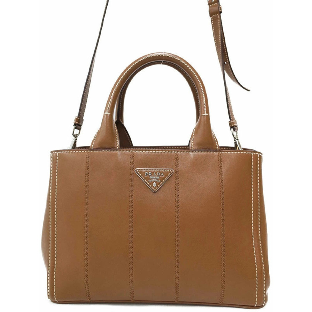 Prada Soft Calf Leather Garden Tote Shoulder bag Brown